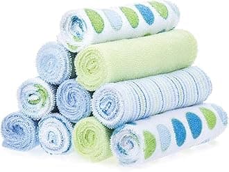 10-Piece Washcloth Set for Newborn Boys and Girls, Soft Terry Baby Washcloths, Baby Essentials, Blue Dots