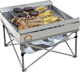 Fireside Outdoor Pop-Up Fire Pit - Portable Fire Pit, BBQ Grill, Charcoal Grill, Folding Fire Pit, Camp Grill, Portable Campfire, Outdoor Fire Pit with Grill and Heat Shield - Tri-Fold Grates