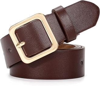 XZQTIVE Women’s Leather Belts for Jeans Pants Dresses Fashion Ladies Black Belt with Square Buckle