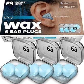 Peace&Quiet PQ Wax Ear Plugs for Sleep - 6 Silicone Wax Earplugs for Sleeping and Swimming - Gel Ear Plugs Noise Cancelling, Protect Ears While Sleeping with Sound Blocking 32 Db (6-Pillows), Blue