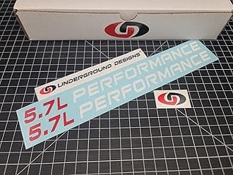 5.7L Performance Decals (2-Pack) Hemi V8 Hood Fender Racing Stickers Fits 2005+ Challenger Charger Ram Durango R/T 300C (Gloss White & Red, 3/4" H x 11.5" L)