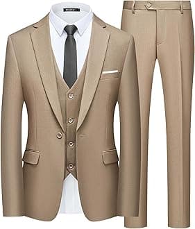 WULFUL Suit Men's 3-Piece Blazer Suit Business Wedding Party Jacket Vest