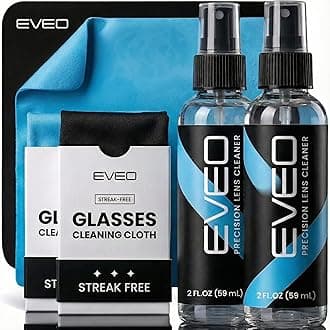 EVEO Glasses Cleaner Spray - Eyeglass Cleaner Lens Cleaner No Streaks Technology & Microfiber Cleaning Cloth - Glasses Cleaning Kit, Eye Glass Cleaners Spray - Screen & Eye Glasses Kit - 2 Pack