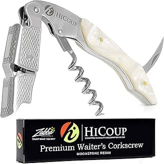 Hicoup Wine Opener - Professional Corkscrews for Wine Bottles w/Foil Cutter and Cap Remover - Manual Wine Key for Servers, Waiters, Bartenders and Home Use - Moonstone