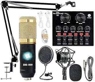 BassDrops Podcast Equipment Bundle, BM-800 Recording Studio Package with Voice Changer, Live Sound Card - Audio Interface for Laptop Computer Vlog Living Broadcast Live Streaming YouTube TikTok