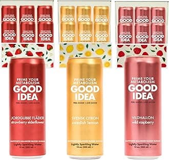 GOOD IDEA Sparkling Water – Supports Metabolism, Balances Blood Sugar, Boosts GLP-1 Naturally – Science-Backed Functional Beverage – No Caffeine, No Sugar – Swedish Signature Variety Pack (18 Cans, 3 Flavors, 12 oz)