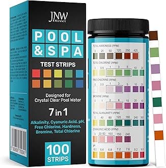 Pool and Hot Tub Test Strips - 7 in 1 Pool and Spa Test Strips, Quick and Accurate 100 Bromine, pH, Hardness, Alkalinity & Chlorine Test Strips, with Ebook - Pool Water Testing Kit - JNW Direct