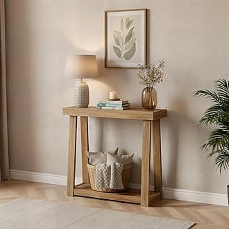 Plank+Beam Classic 36 Inch Console Table with Shelf, Solid Pine Wood Entryway Table with Storage, Narrow Sofa Table for Hallway, Pecan