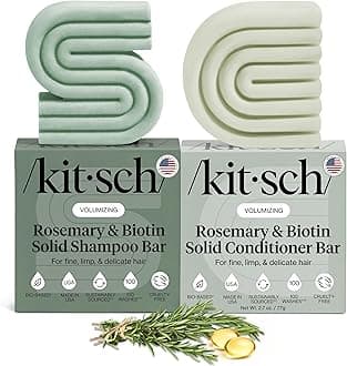 Rosemary and Biotin Shampoo & Conditioner Set for Hair Growth - Strengthening, Thickening & Volumizing Shampoo and Conditioner Bar - Paraben, Sulfate & Silicone Free - 2 pack
