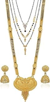 Brado Jewellery Traditional Combo of 4 Gold Plated 30 Inch and 18 Inch Mangalsutra Tanmaniya with 1 Pair of Earrings for Women and Girls