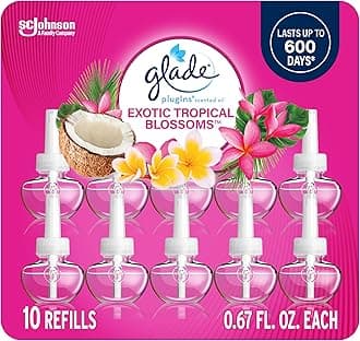 Glade PlugIns Refills Air Freshener, Scented and Essential Oils for Home and Bathroom, Exotic Tropical Blossoms, 6.7 Fl Oz, 10 Count