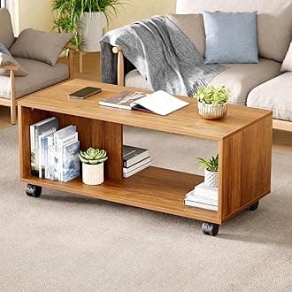 Engineered Wood Center Table with Wheels | CT-003/Oak Brown | Open Rack Storage Organizing Desk Bed Side Display Stand Fashionable Furniture Rolling Coffee Tea Table DIY (80X40X40 Cm)