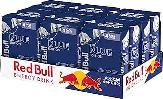 Red Bull Blue Edition Energy Drink, Blueberry, with 114mg Caffeine plus Taurine & B Vitamins, 12 Fl Oz, 6 Packs of 4 Cans (Pack of 24)