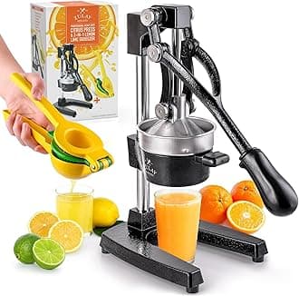 Zulay KitchenCast-Iron Orange Juice Squeezer - Heavy-Duty, Easy-to-Clean, Professional Citrus Juicer - Durable Stainless Steel Lemon Squeezer - Sturdy Manual Citrus Press & Orange Squeezer (Black)