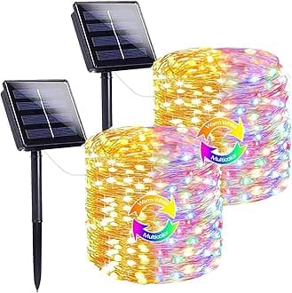 Warm White and Multicolor Color Changing Solar String Lights for Outside, 2 Pack 400LED Solar Fairy Lights Outdoor Waterproof, Copper Wire with 8 Modes Solar Twinkle Lights for Tree Garden Yard Party