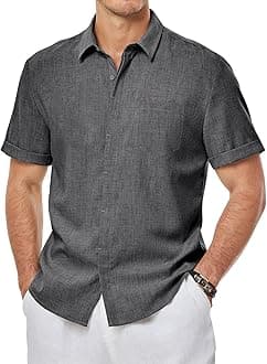 JMIERR Men's Short Sleeve Casual Button Down Shirt Summer Beach Lightweight Wedding Shirt with Pocket
