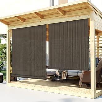 TANG Exterior Roller Shade 6'Wx10.5'H Outdoor Patio Shades Roll Up Blinds Sunshades for Deck Porch Pergola Balcony Backyard, Brown