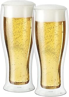 Beer Double Wall Insulated Glass Mug, Ideal for IPA ale lager stout pilsner, Beer Stays Cool Longer Even Outdoors, Visually Stunning, 14oz / 400ml, Set of 2