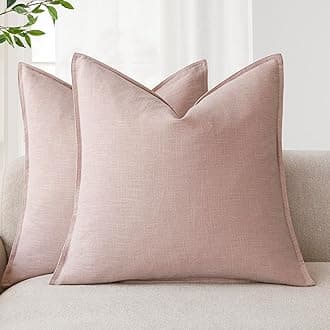Foindtower Pack of 2, Decorative Linen Solid Throw Pillow Covers Soft Accent Cushion Case Boho Farmhouse Pillowcase for Bed Chair Couch Sofa Bedroom Living Room Home Decor 24 x 24 Inch Light Pink