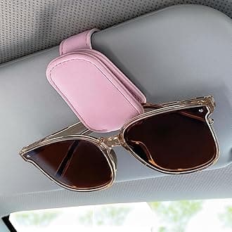 KIWEN Sunglasses Holders for Car Visor, Magnetic Leather Glasses Eyeglass Clip for Car, Ticket Card Clip Sunglasses Mount, Car Visor Accessories Gadgets (1, Pink)