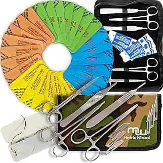 Mixed Suture Threads with Needle Plus Tools 40PK (28Pcs Dissolvable + Non-dissolvable w/ 12 Tools) Sutures Student’s Suture Practice Kit, Suturing Surgical Training, First Aid Emergency Demo, Vet Use