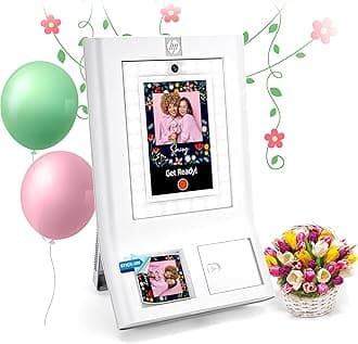 HP Sprocket Photo Booth Machine Instant Color Photo Printer, 10.1" (25.6 cm) Touchscreen, Ring Light, Custom Frames, 3x4 (7.6x10.1 cm) Photobooth Zink Paper, Share via QR Code,Mobile Notify App,White