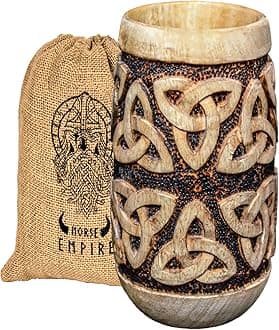 12 oz Wooden Celtic Knot Cup with Hand Pyrography Woodburning - Viking-Style Drinking Vessel | Viking wood style Beer mug | Wooden Gift Antique Men's Barrel Capacity