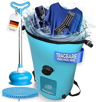 KrockaZone Portable Washing Machine Without Electricity - Foldable Wash Bag Plunger Washboard Set, Blue, High Efficiency, Top Load, Manual Operation, 30L Capacity