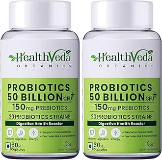 Health Veda Organics Probiotics 50 Billion CFU | 60 Veg Capsules (Pack of 2) for Men & Women | With Prebiotics for Gut Health & Digestion