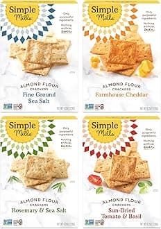 Simple Mills Almond Flour Crackers, Variety Pack (Fine Ground Sea Salt, Rosemary & Sea Salt, Farmhouse Cheddar, and Sun-Dried Tomato & Basil) - Gluten Free, Healthy Snacks, 4.25 Ounce (Pack of 4)