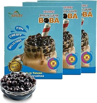 APEXY Instant Boba Pearls, Ready in 30 Seconds, Brown Sugar Tapioca Pearls, 12.69 oz. (6 Individual Packets), (Pack of 3), Make Fresh, Chewy, Delicious Bubble Tea and Dessert Toppings