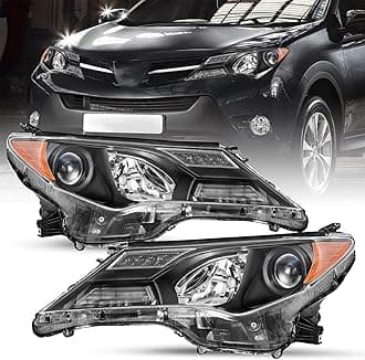 Headlight Assembly Fit for 2013 2014 2015 Rav4 Halogen Headlamp Replacement Black Housing with Amber Reflector Driver and Passenger Side