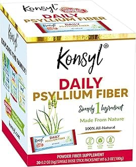 Konsyl Daily Psyllium Fiber Powder - 5g Sticks, 30 Pack - Natural Unflavored Soluble Dietary Fiber Supplement - Psyllium Husk Prebiotic for Digestive Support and Gut Health - Sugar Free, Keto & Vegan