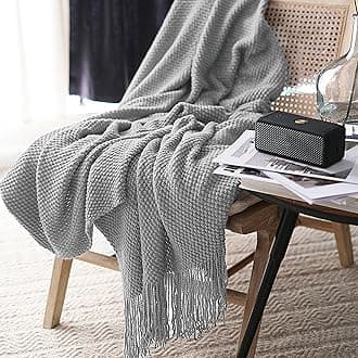 Knitted Throw Blanket with Tassels Bubble Textured Soft Lightweight Throws for Couch Cover Home Decor (Light Grey, 50x60)