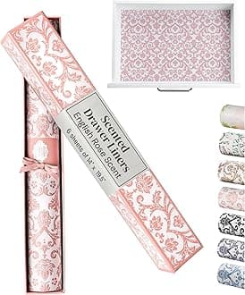 6 Scented Drawer Liners Non-Adhesive Paper Sheets for Home Closet Shelves, Cabinet and Dresser Drawers - Royal Damask Print - 14 x 19½ Inch (Rose)