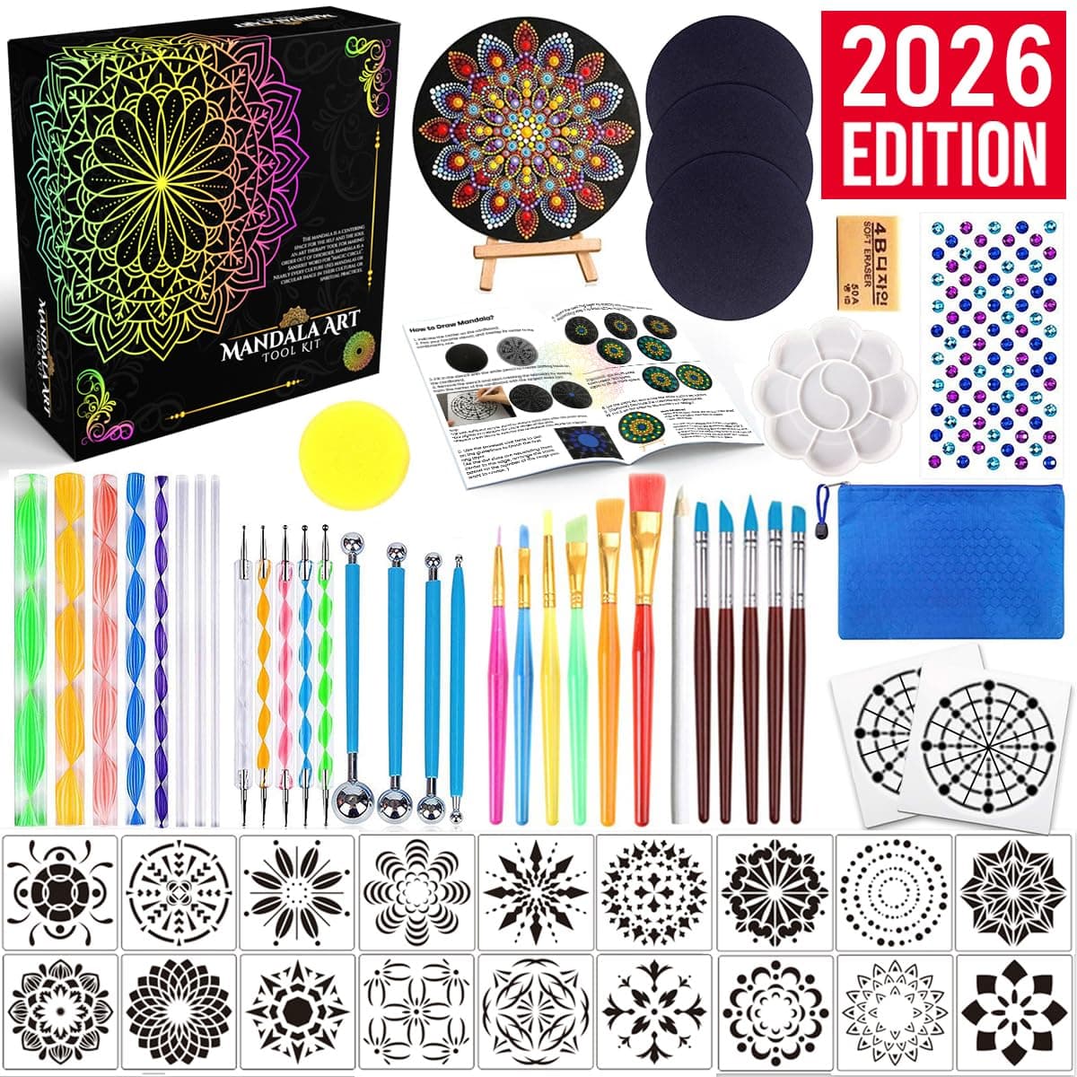 Mandala Dotting Tools Painting Kit - Rock Dot Paint Stencils Tool Set Art Craft Supplies Kits Tray Brush Zipper Pen for Nail Stone Mandala Arts Drawing Home Decor Activity | Mothers Day Gift