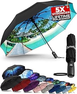 TUMELLA Strongest Windproof Travel Umbrella (Compact, Superior & Beautiful), Small Strong but Light Portable and Automatic Folding Rain Umbrella, Durable Premium Grip, Fits Car & Backpack