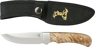 Outdoors Fixed Blade Hunting Knife - 8 in Overall - Mirror Polished Blade with Burl Wood Handle, Nylon Sheath - Full Tang Bowie Knife - ER-107