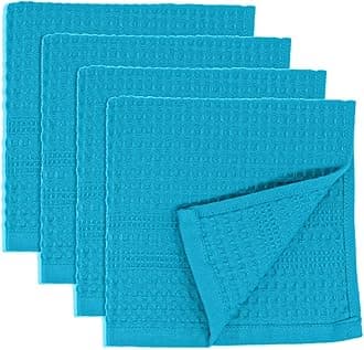 GILDEN TREE Waffle Towels Wash Cloths for Showering, Exfoliating Washcloth Face Towels, Quick Dry Towel Cotton Washcloths Set of 4, Classic Style (Aqua)