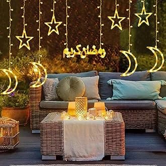 Pomefar Ramadan Decorations, Star Moon Ramadan Lights, Ramadan Kareen Outdoor Ramadan Decorations Lights, 8 Lighting Modes for Ramadan Party Eid Decoration Home