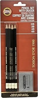 Toison d'Or Graphite Pencil and Kneaded Eraser Set, 4 Degrees, 4 Pencils Per Pack (FA1900.4SET)