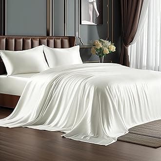BEDELITE California King Sheets Set, Luxury Soft Ivory White Satin Sheets for Hair and Skin, Similar to Silk Bed Sheets Set 4 Pieces with 1 Deep Pocket Fitted Sheet, 1 Flat Sheet, and 2 Pillowcases