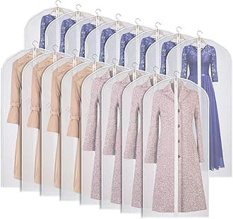 Univivi Clear Garment Bag Lightweight Dresses Bags (Set of 16) Hanging Clothes Cover, Full Zipper Suit Bags for Closet Storage -24'' x 60''