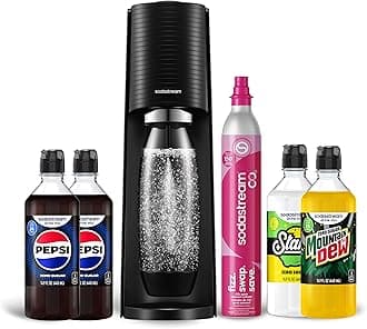 SodaStream Terra Sparkling Water Maker Bundle in Black - includes CO2, Carbonating Bottle, and Pepsi® Zero Sugar, Starry® Zero Sugar and MTN Dew® Zero Sugar 4-Flavor Variety Pack