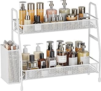 EKNITEY Bathroom Countertop Organiser Shelf - 2 Tier Counter Spice Rack Metal Makeup Rack Small Perfume Organiser for Sink/Bedroom/Living room/Kitchen/Office
