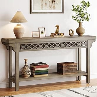 Tribesigns 70.8-Inch Solid Wood Long Console Table, Farmhouse Entryway Table with Storage, Narrow Sofa Table Grey Couch Table for Living Room Entryway Hallway (Gray)