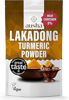 Ausha Lakadong Turmeric Powder 200g 8-9% Curcumin - Double Strength Tumeric - Lab Tested, Use in Cooking, Turmeric Shot, Turmeric Tea, Smoothies, Turmeric Latte, Haldi