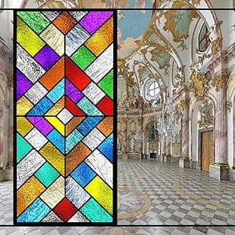 Stained Glass Church Style Decorative Privacy Window Film Static Cling No Adhesive Heat Control Glass Sticker for Home Office W23.6 x H47.2(60x120cm)