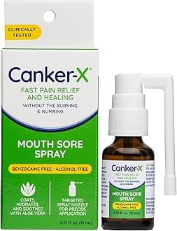 Mouth Sore Spray, Oral Pain Relief from Canker Sores, Burns & More, No Burning & Numbing, Benzocaine-Free & Alcohol-Free Mouth Ulcer Treatment, Targeted Spray Nozzle, 0.51 Fl. Oz.