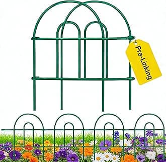 AMAGABELI 35 Panels 18in(H)×50ft(L) Decorative Garden Fence No Dig Rustproof Metal Pre-Linking Fence Panels Garden Edging Border Animal Barrier Fencing for Flower Beds Yard Patio Outdoor Decor Green